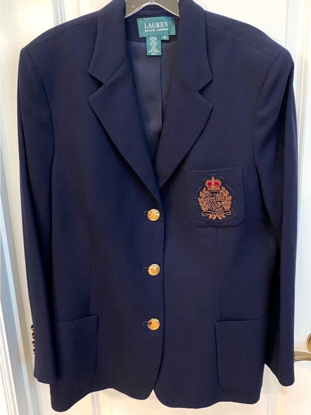 Lauren Ralph Lauren Navy Blazer with Embroidered Crest and Gold Buttons